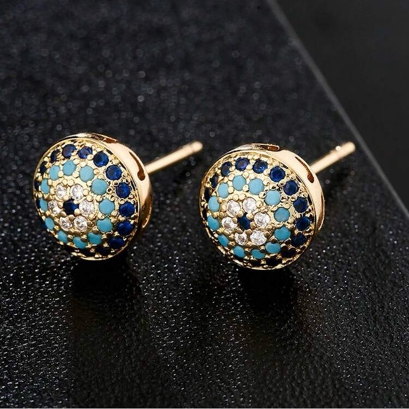 Copper Inlaid Zirconia Stud Earrings NWT - Picture 3 of 4